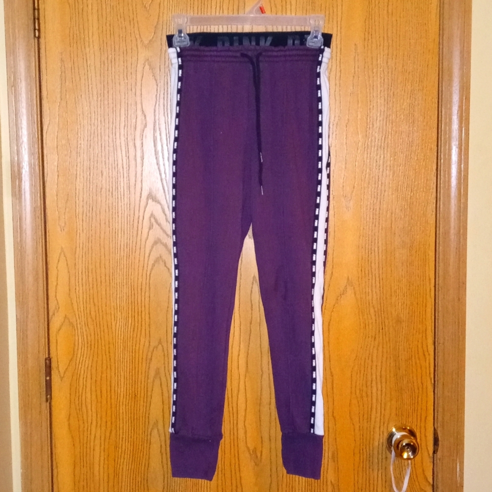 Plum purple "Victoria Secret/PINK" Black/white sweatpants SIZE: XS *@*SEE PICS** - Picture 1 of 5